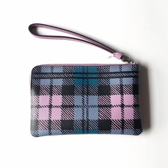 Purple/Blue Plaid Coach Wristlet - Picture 2 of 3